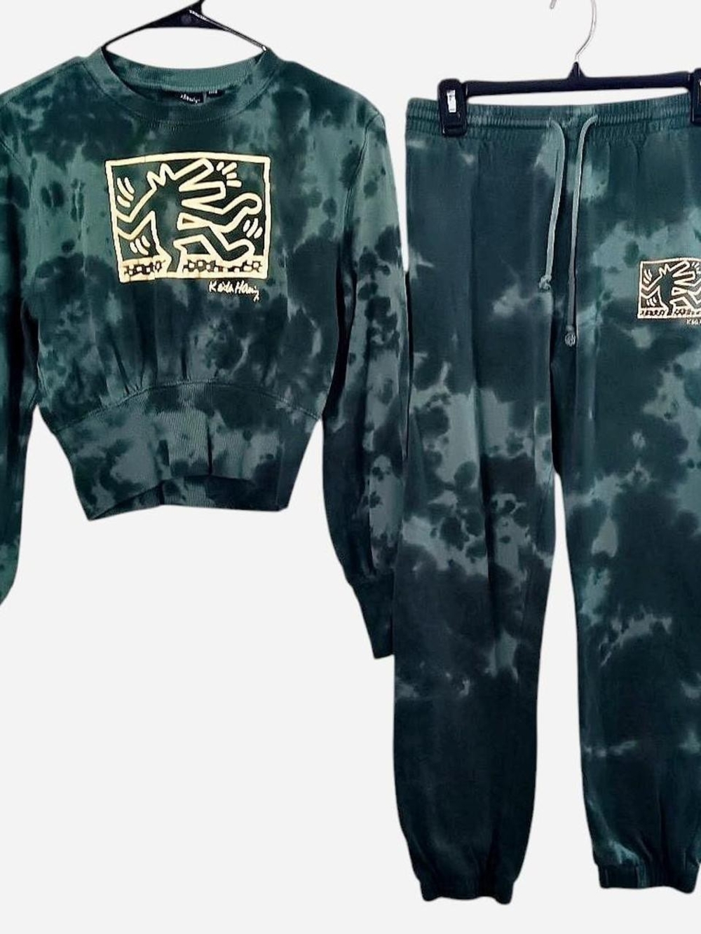Tie-Dye Green Crewneck Sweatshirt & Jogger Set - Green